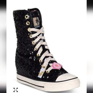 Skechers Women's Gimme Fancy Schmancy  Black Sequin Hightop Sneakers 8.5